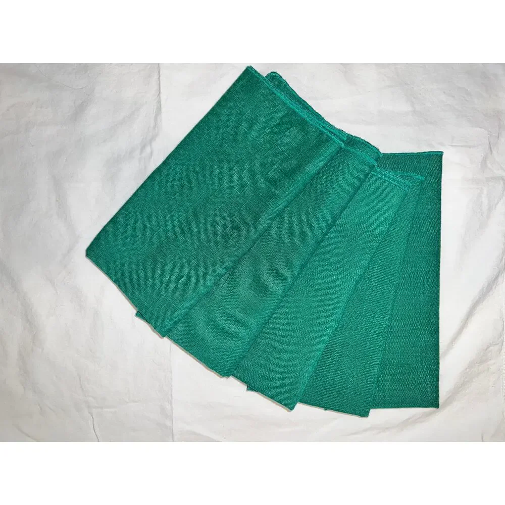 Set of 5 Green Cloth Dinner Napkins Christmas Holiday Table Linens Tartan Ribbon